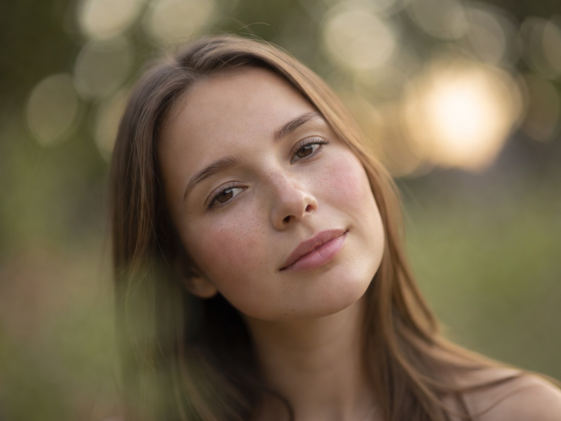 Natural close-up portrait of person with natural skin tones and creamy shallow depth of field bokeh